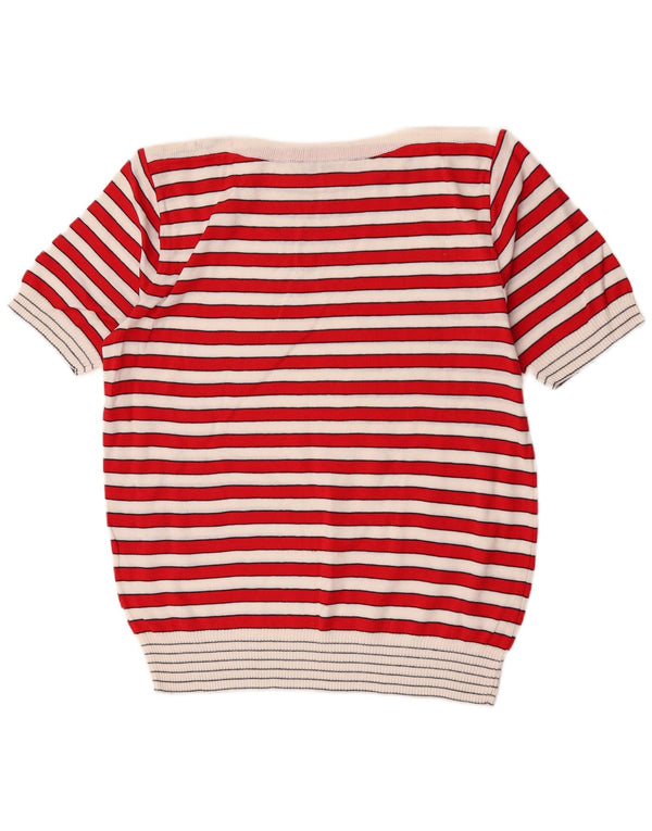 Vintage damski sweter z dekoltem w łódkę UK 12, średnie czerwone paski