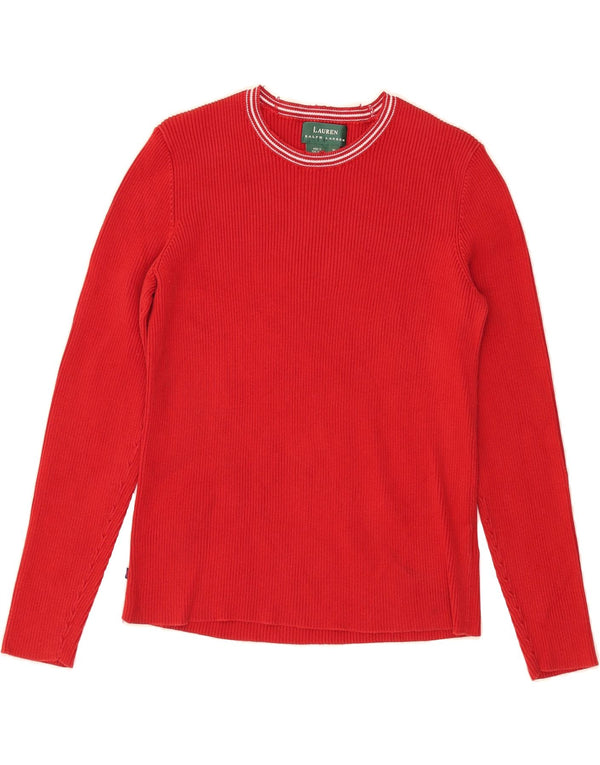 RALPH LAUREN Womens Crew Neck Jumper Sweater UK 12 Medium Red Cotton