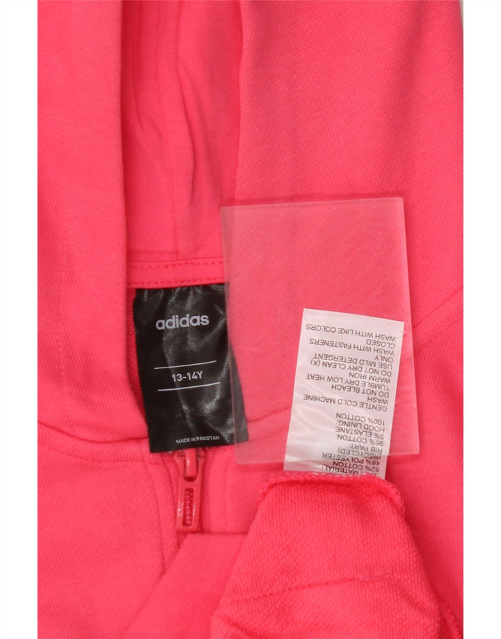 Dziewczęcy sweter z kapturem i grafiką ADIDAS, zapinany na zamek, 13-14 lat, różowa bawełna