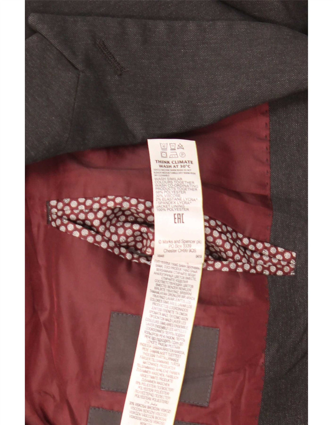 Marks & Spencer Męska marynarka zapinana na 2 guziki, EU 48, średnioszary poliester