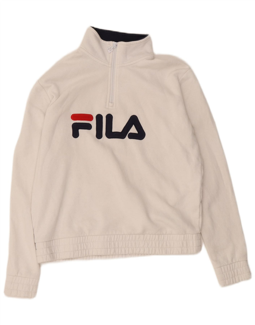 Damska bluza FILA z grafiką i zamkiem błyskawicznym UK 14, średnia biała bawełna