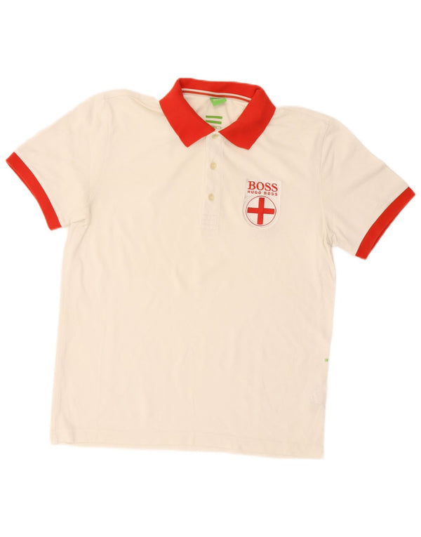 Męska koszulka polo Hugo Boss, duża, biała, bawełniana w bloki kolorów