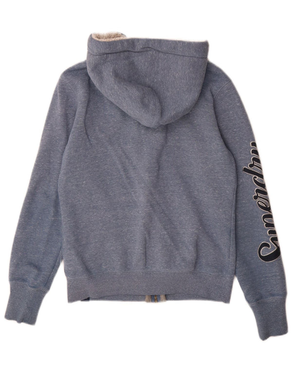 Damski sweter z kapturem i zamkiem błyskawicznym Superdry, UK 8, mały, niebieski, bawełniany