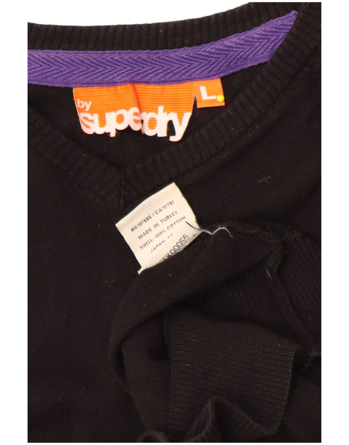 Męski sweter Superdry z dekoltem w kształcie litery V, duży, czarny, bawełniany