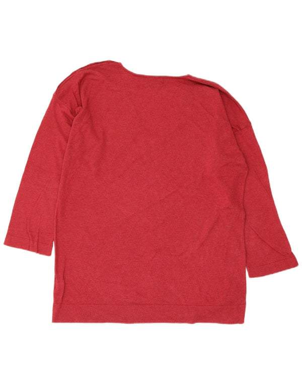 Massimo Dutti Womens 3/4 Sleeve V-Neck Jumper Sweater UK 16 Large Red