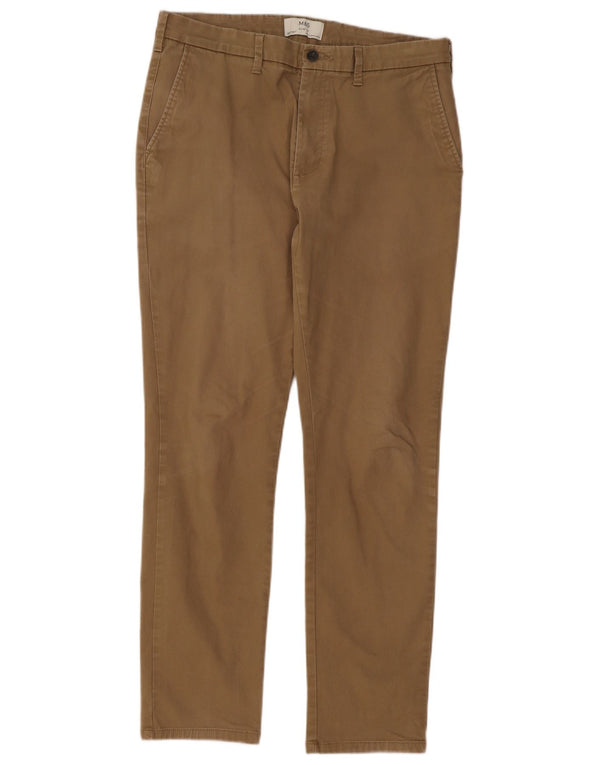 Marks & Spencer Mens Slim Chino Trousers W34 L31 Beige Cotton