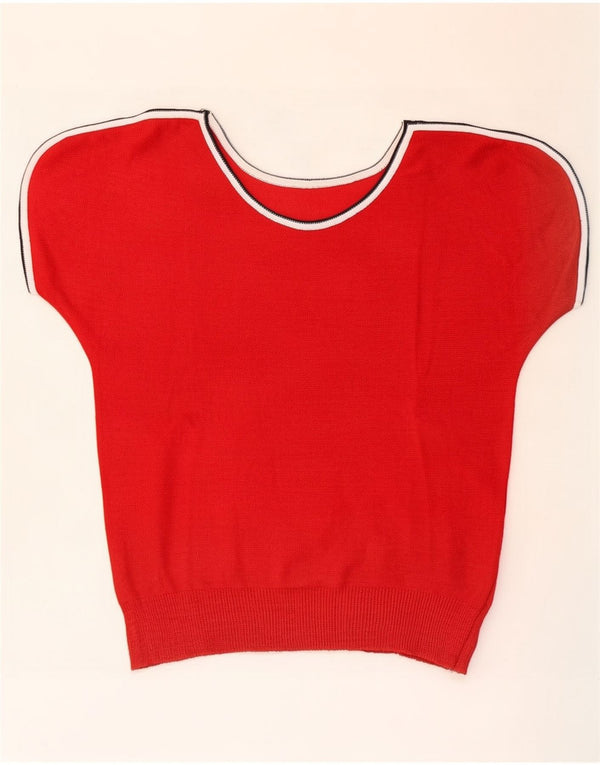 Vintage damski sweter z krótkim rękawem i dekoltem w łódkę UK 10 Small Red