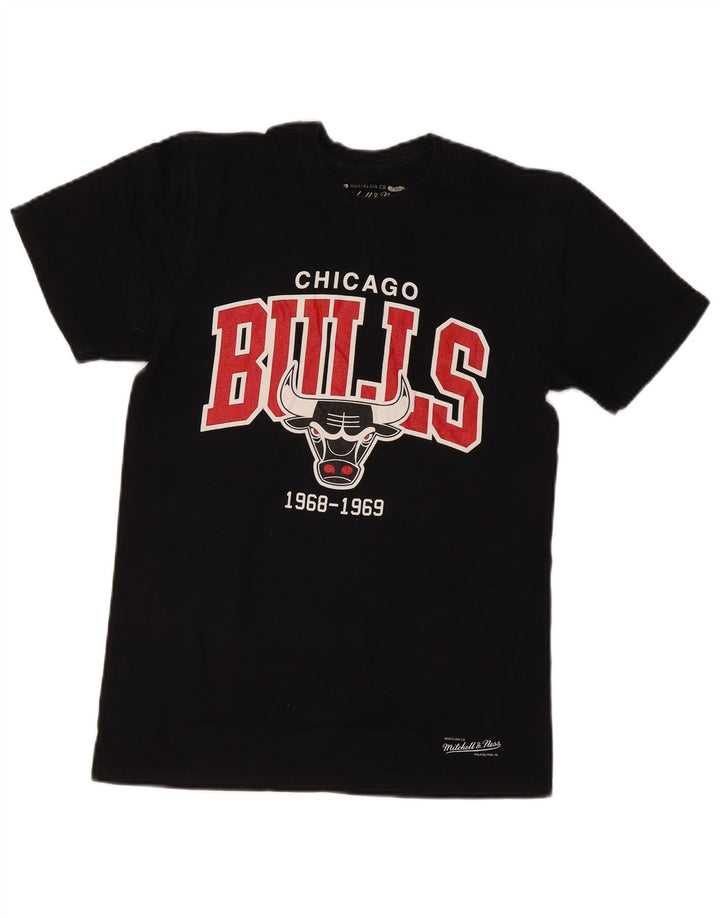 MITCHELL & NESS Męski T-shirt z grafiką Chicago Bulls, mały, czarny, bawełniany