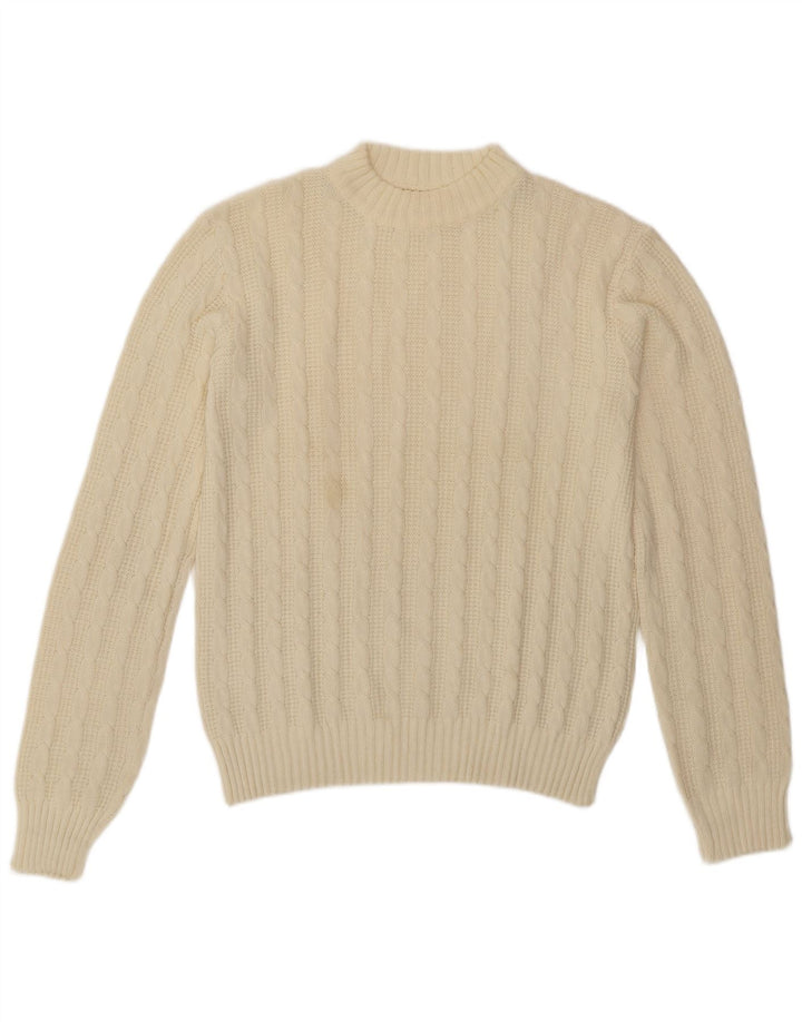 Vintage męski sweter z wycięciem pod szyją, średni złamanej bieli