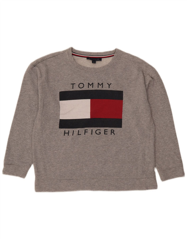 Damska bluza z grafiką Tommy Hilfiger UK 14, średnia, szara, nakrapiana