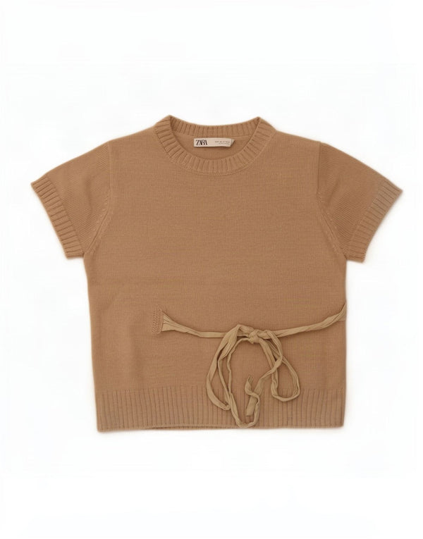 Damski sweter Zara z krótkim rękawem i okrągłym dekoltem UK 10 Small Beige