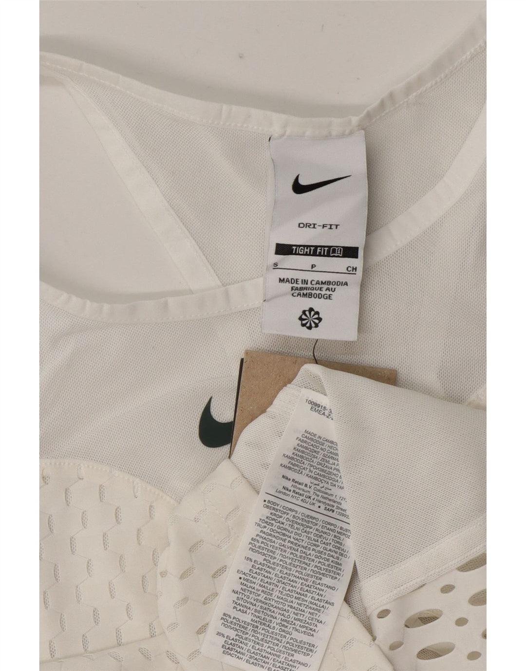 Damska koszulka o dopasowanym kroju Nike, prześwitująca, krótka kamizelka UK 8, mała, biała, poliestrowa
