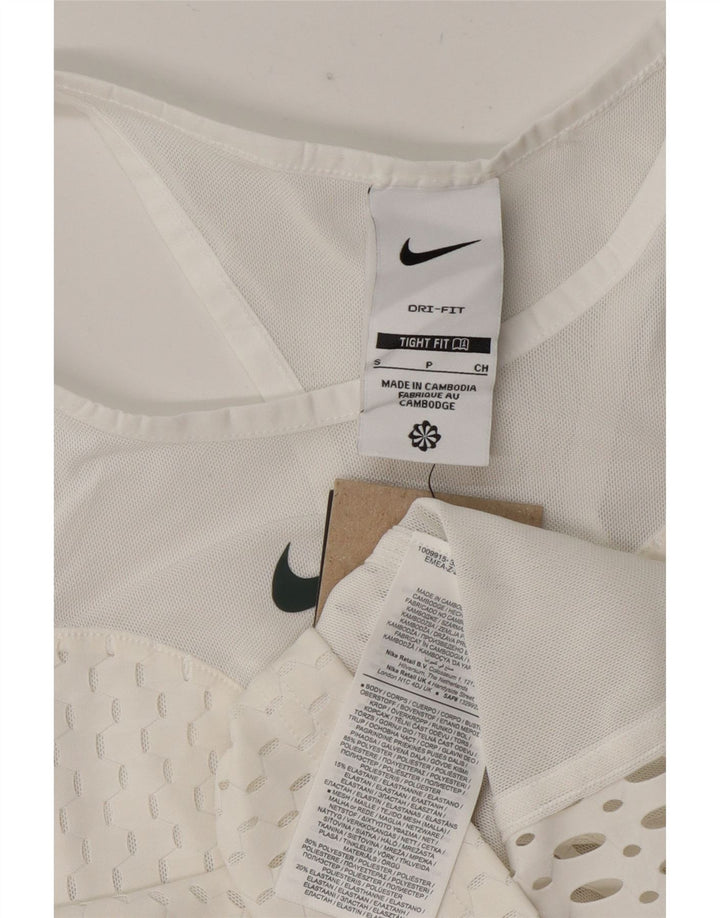 Damska koszulka o dopasowanym kroju Nike, prześwitująca, krótka kamizelka UK 8, mała, biała, poliestrowa