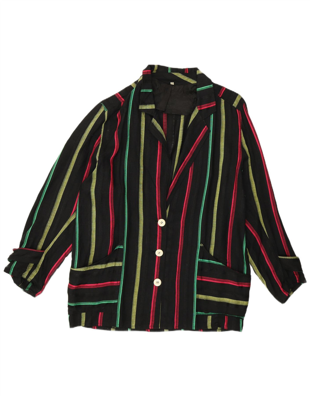 Vintage damska marynarka zapinana na 3 guziki IT 46 w duże czarne paski