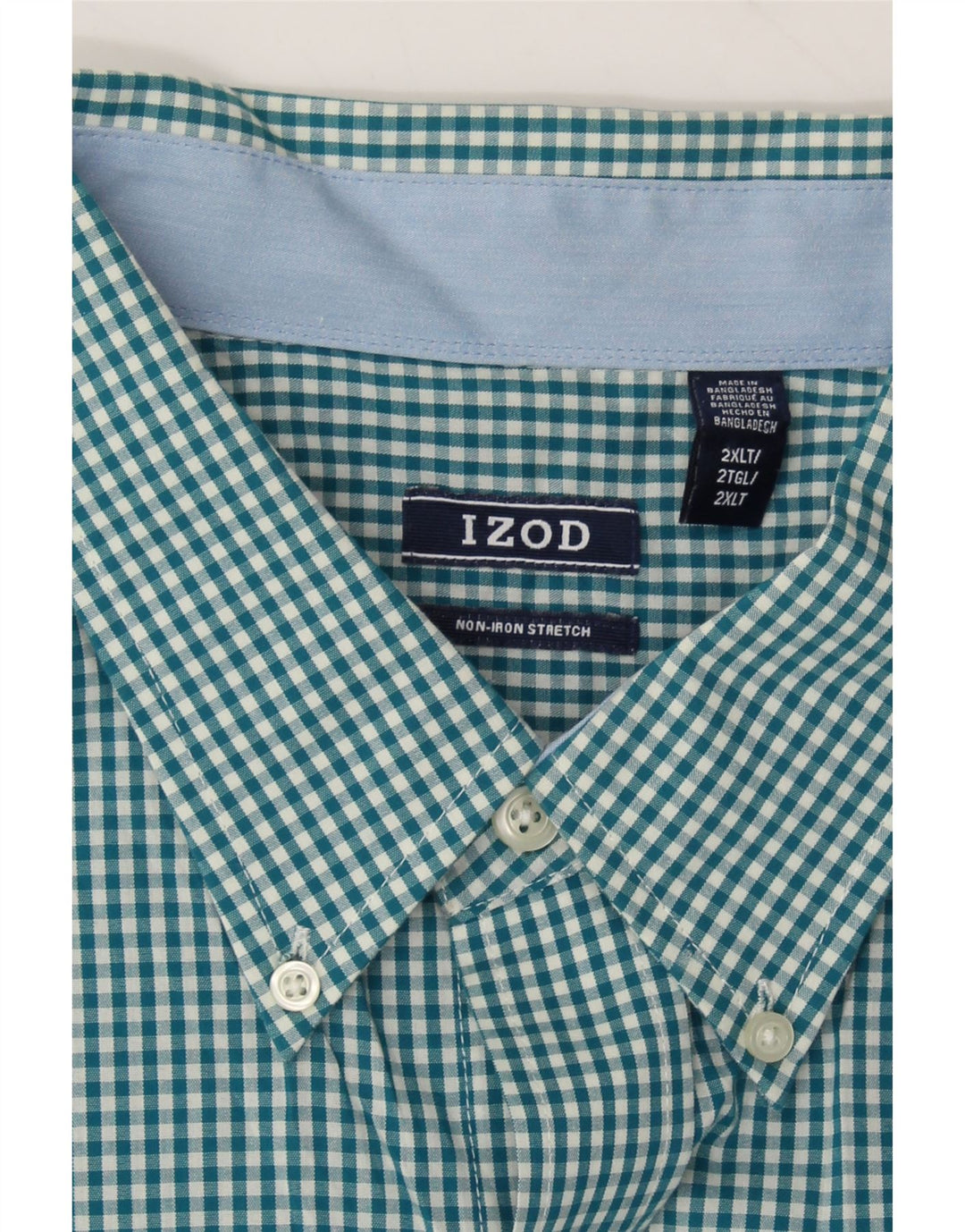 IZOD Mens NON - IRON Shirt 2XL Blue Gingham Cotton Vintage Izod and Second-Hand Izod from Messina Hembry 