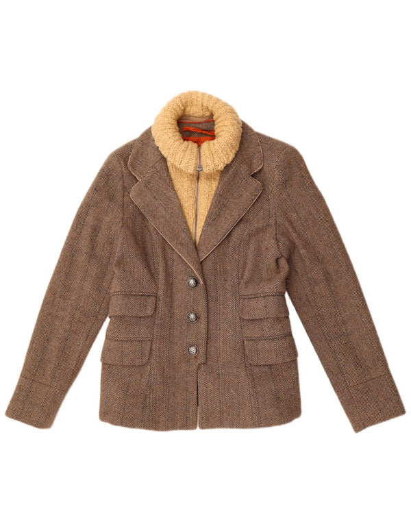 Damska marynarka Superdry zapinana na 3 guziki UK 14, duża, szara, wełniana w jodełkę