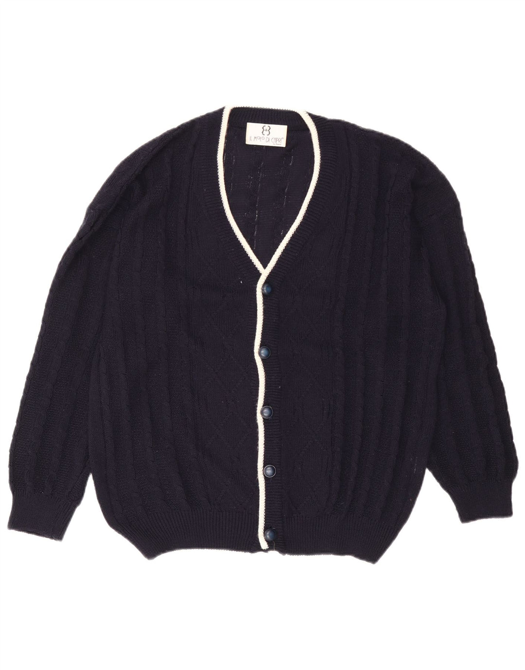 Vintage męski sweter rozpinany, duży, granatowy, bawełniany
