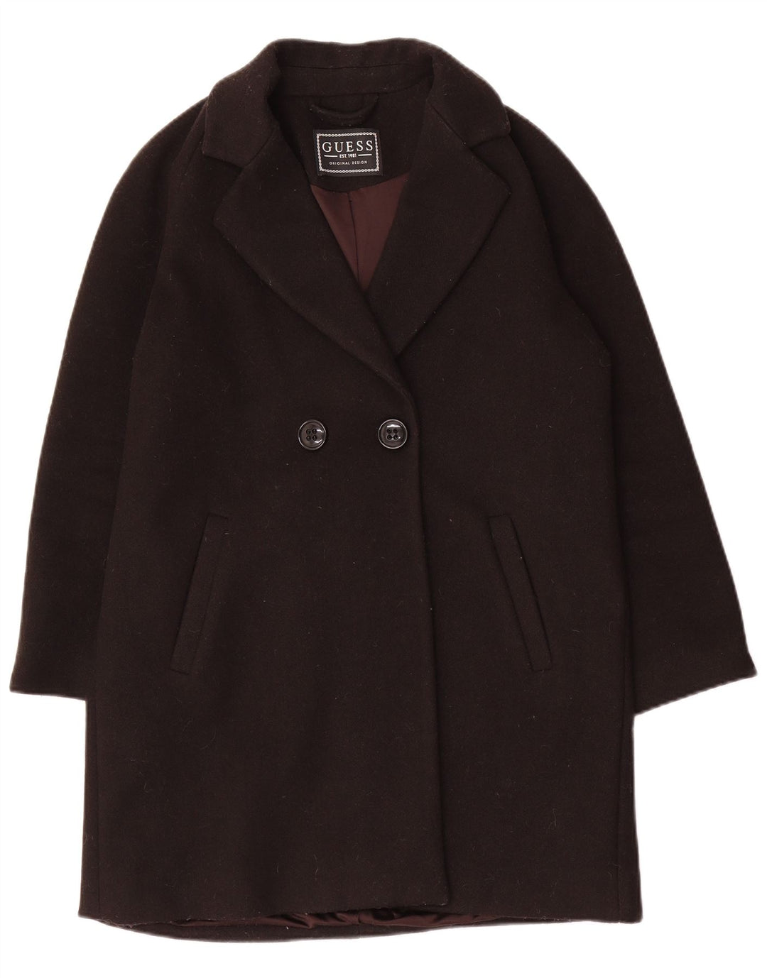Guess Damski płaszcz oversize z podwójnymi piersiami UK 10, mały, czarny poliester