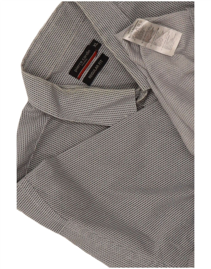 Męska koszula z krótkim rękawem Pierre Cardin o regularnym kroju XL, szary, jodełkowy poliester