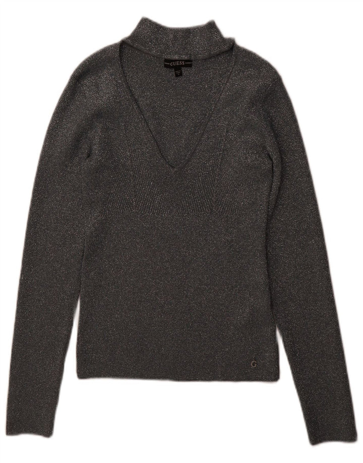 GUESS Womens Turtle Neck Jumper Sweater UK 8 Small  Grey Viscose