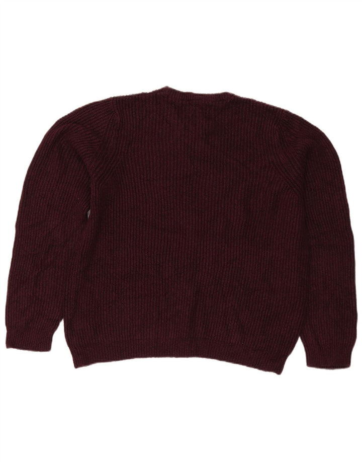 Marks & Spencer Męski sweter z okrągłym dekoltem, średni bordowy akryl