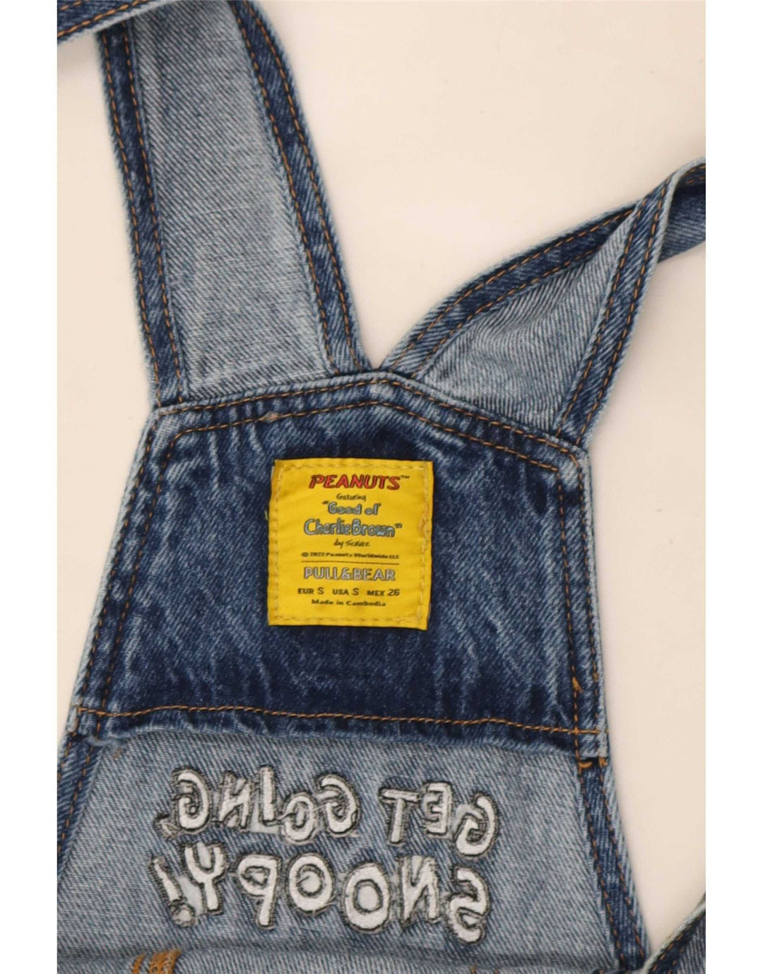 Damskie ogrodniczki Pull & Bear Graphic Straight Jeans Small W26 L30 Niebieskie