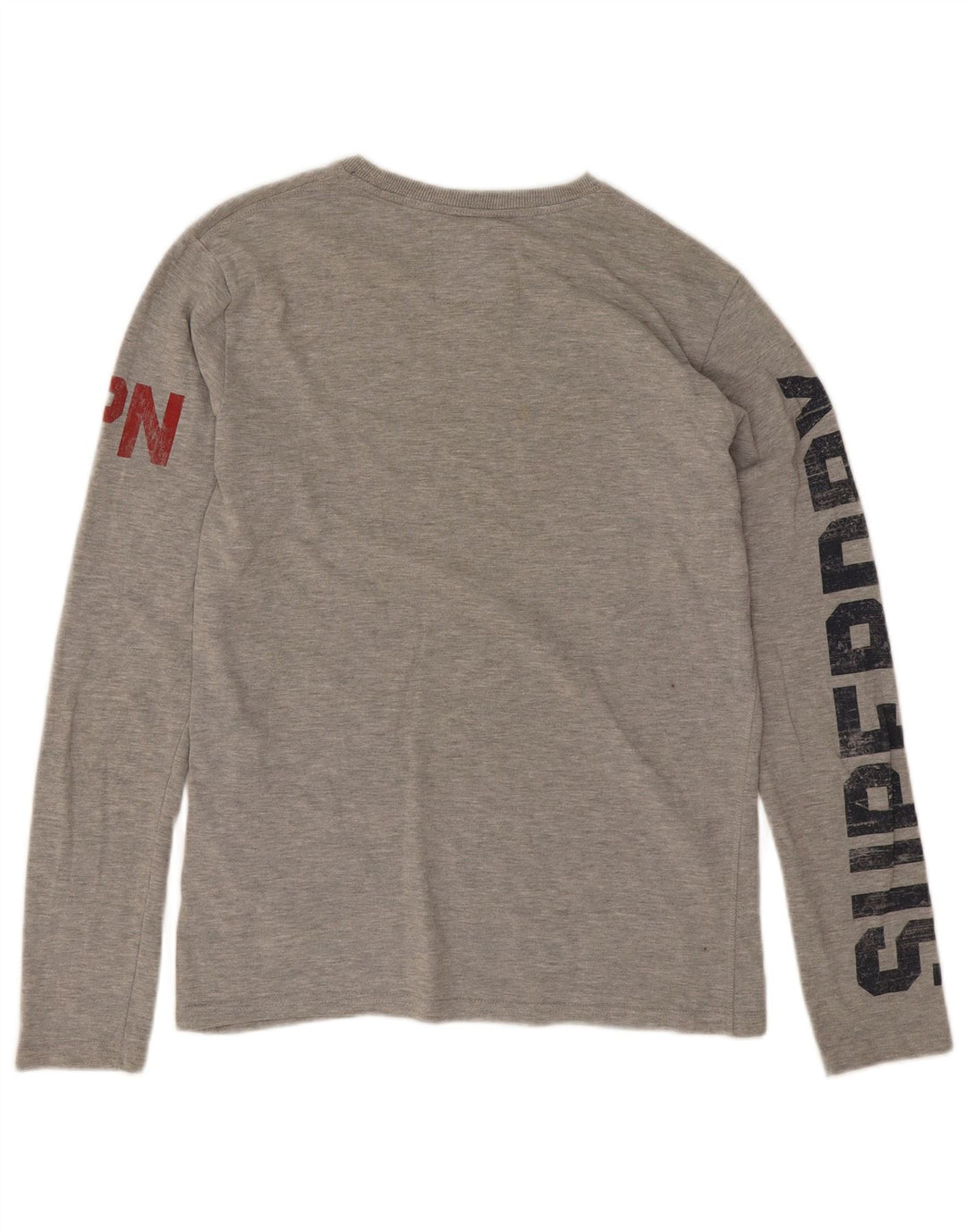 Męski graficzny top Superdry z długim rękawem, średnioszary, bawełniany w cętki