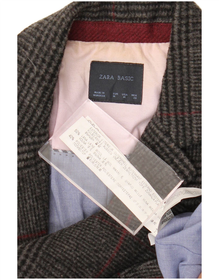 Damska marynarka Zara zapinana na 1 guzik UK 12, średnia szara wełna w pepitkę