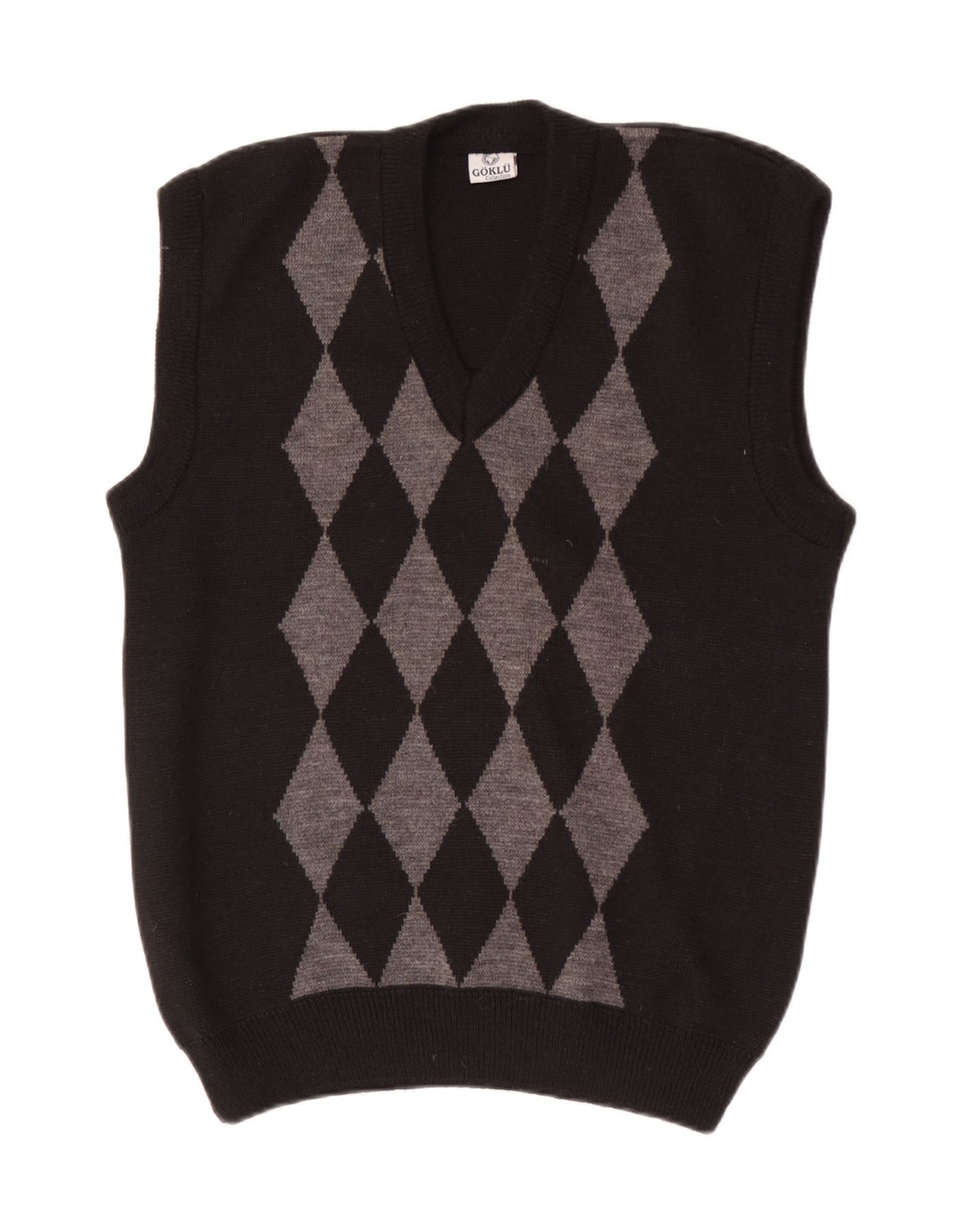 Vintage męski podkoszulek z kamizelką, mały czarny Argyle/diament