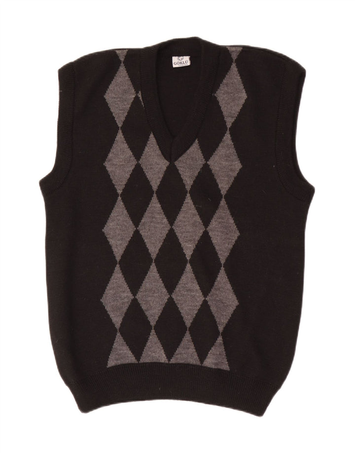 Vintage męski podkoszulek z kamizelką, mały czarny Argyle/diament