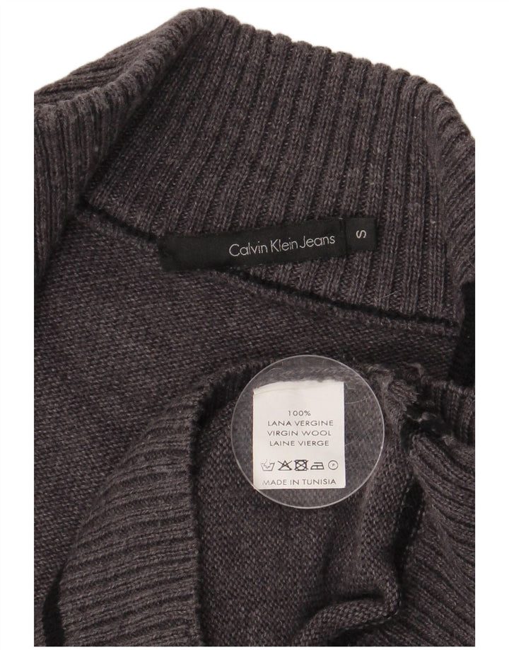 CALVIN KLEIN JEANS Damski sweter rozpinany UK 10, mały, szary, z dziewiczej wełny