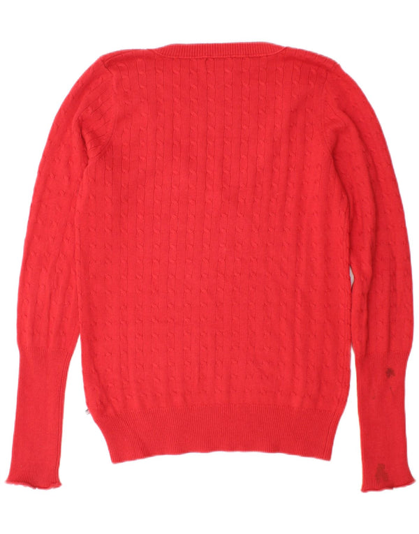 Sweter damski Polo Ralph Lauren z dekoltem w kształcie litery V, UK 14, duży, bordowy, bawełniany