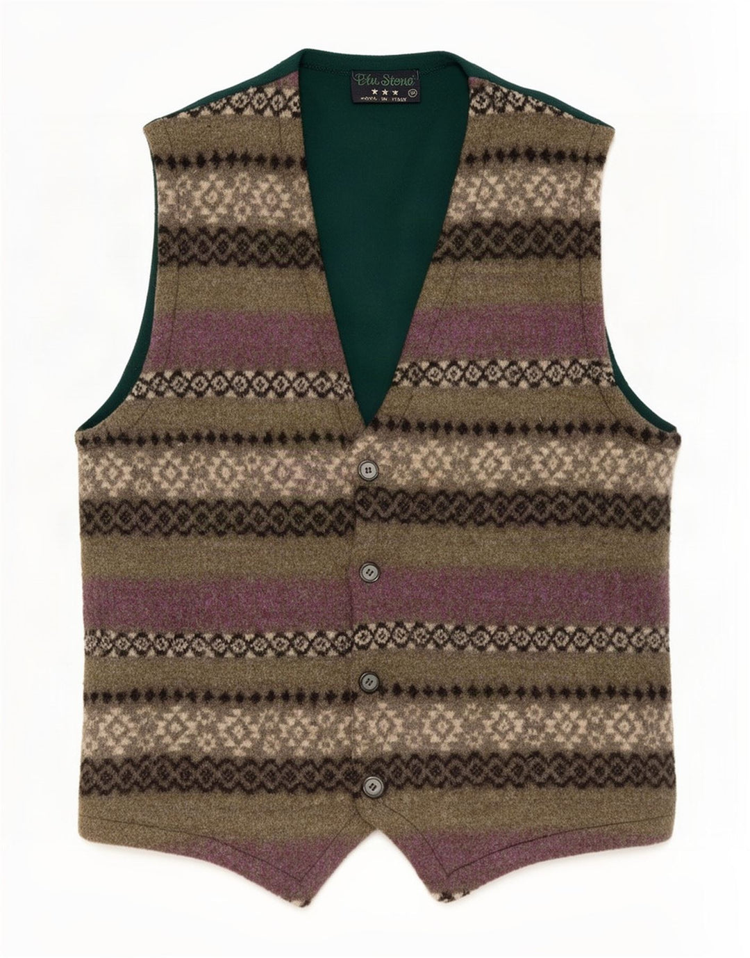 Vintage męska kamizelka średnio zielona Fair Isle