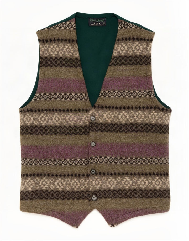 Vintage męska kamizelka średnio zielona Fair Isle