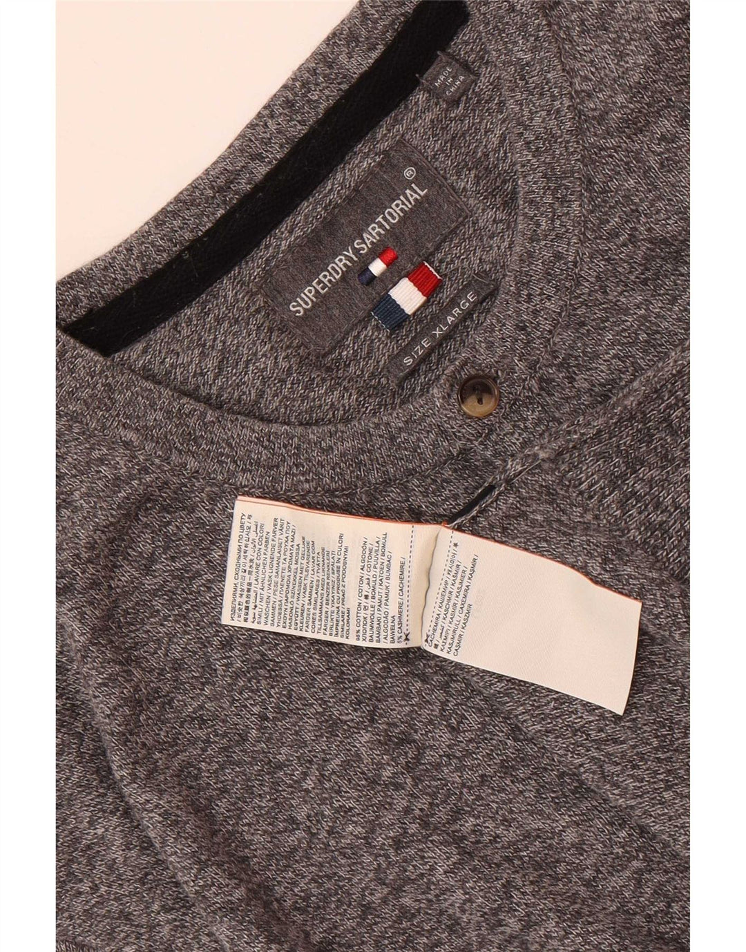 Męski sweter zapinany na guziki Superdry o regularnym kroju XL, szary, bawełniany w plamki
