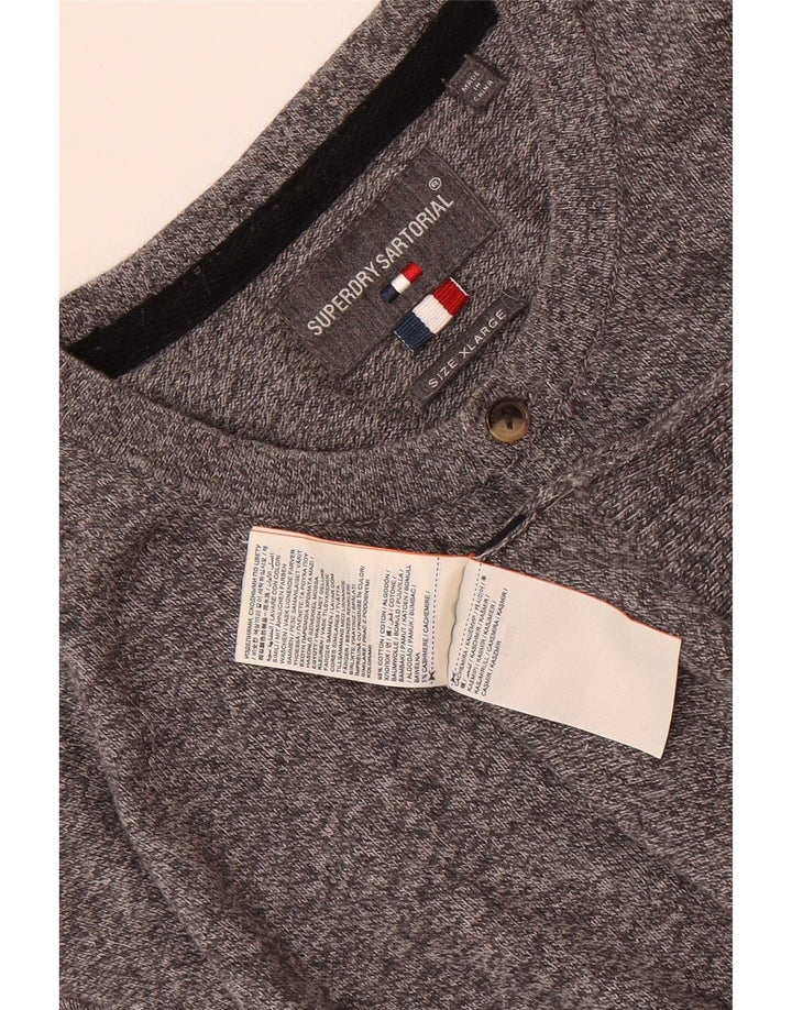 Męski sweter zapinany na guziki Superdry o regularnym kroju XL, szary, bawełniany w plamki