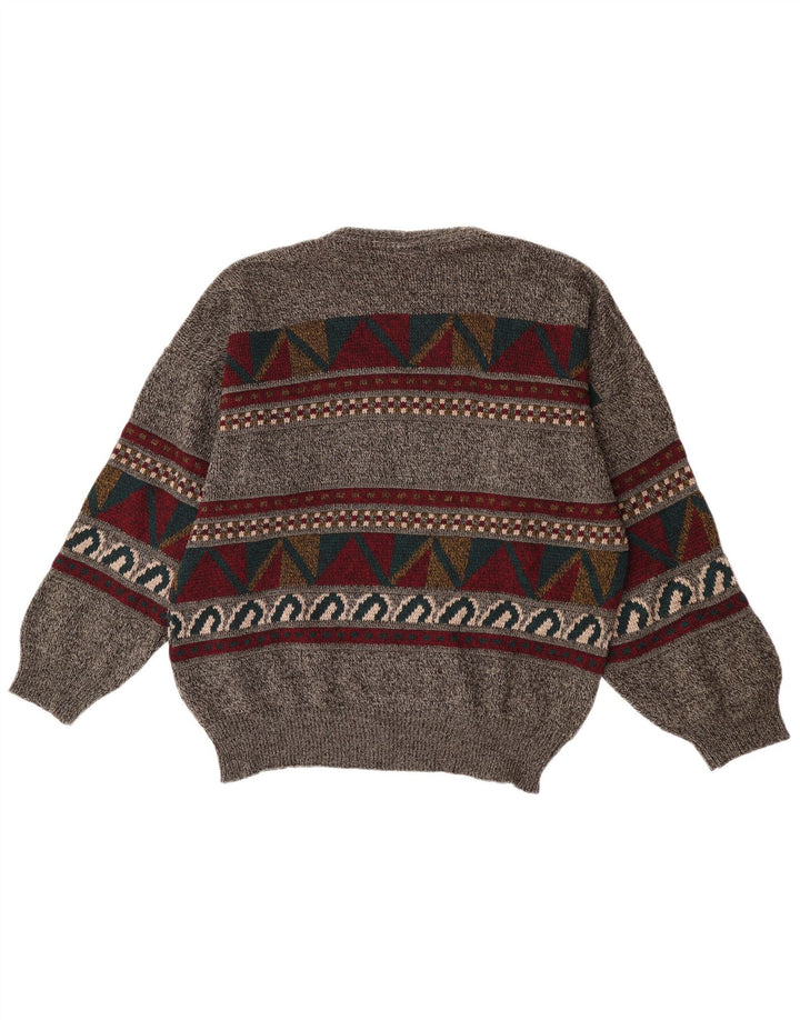 Vintage męski sweter z okrągłym dekoltem XL, szary, geometryczny