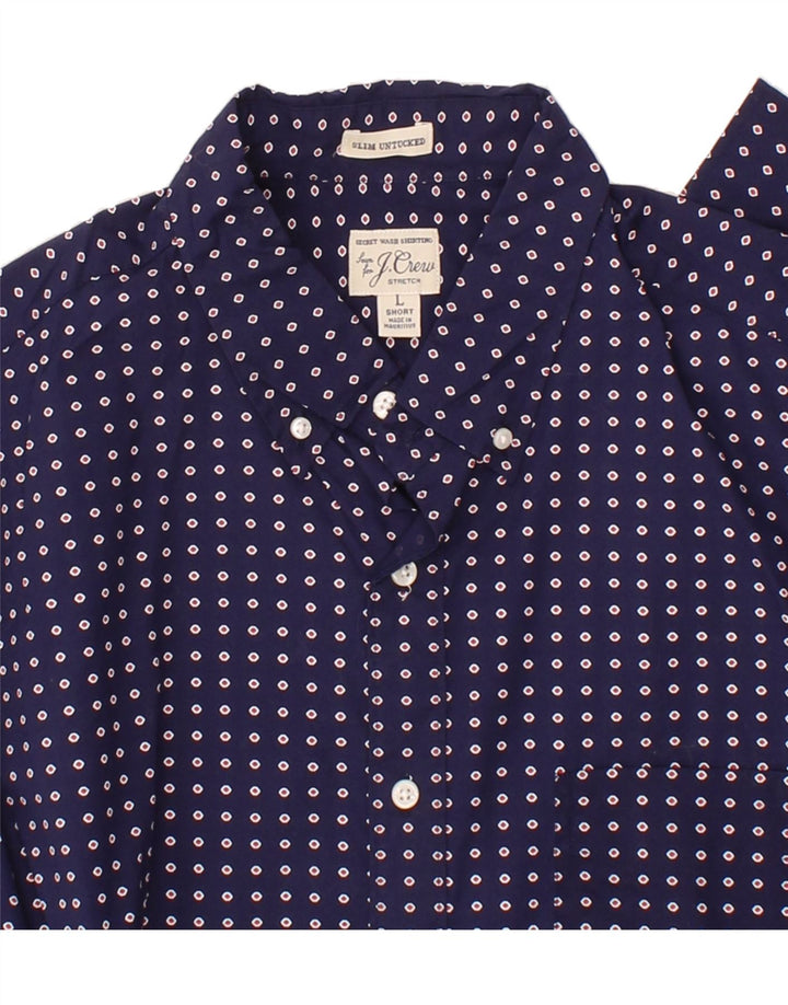 J. CREW Mens Slim Shirt Large Navy Blue Spotted Cotton Vintage J. Crew and Second-Hand J. Crew from Messina Hembry 