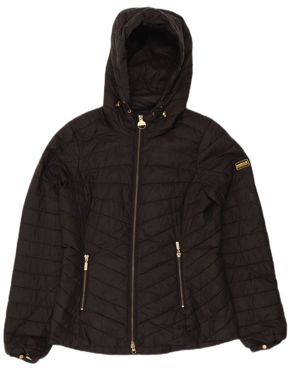 Damska ocieplana kurtka z kapturem BARBOUR UK 10, mała, czarna, poliamidowa
