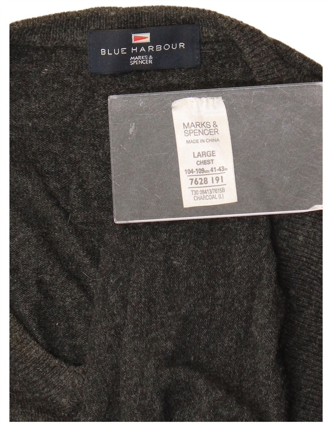 Męski sweter Marks & Spencer Blue Harbor z dekoltem w kształcie litery V, duży, szary, akrylowy