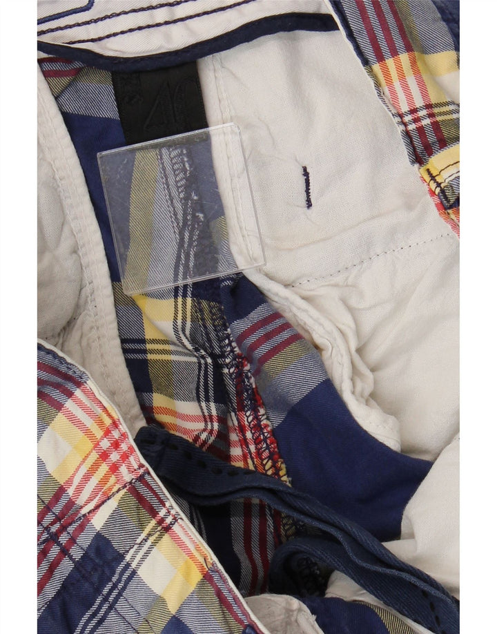 VINTAGE Mens Cargo Shorts W34 Large Navy Blue Check