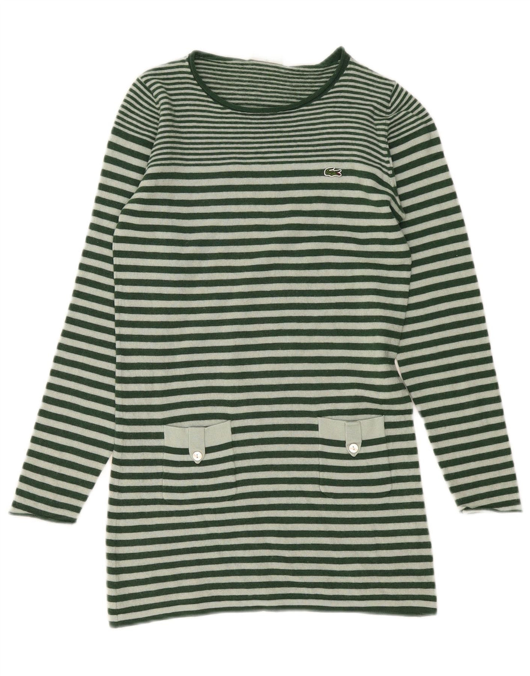 Damski sweter Lacoste z dekoltem w łódkę, rozmiar 36, małe zielone paski