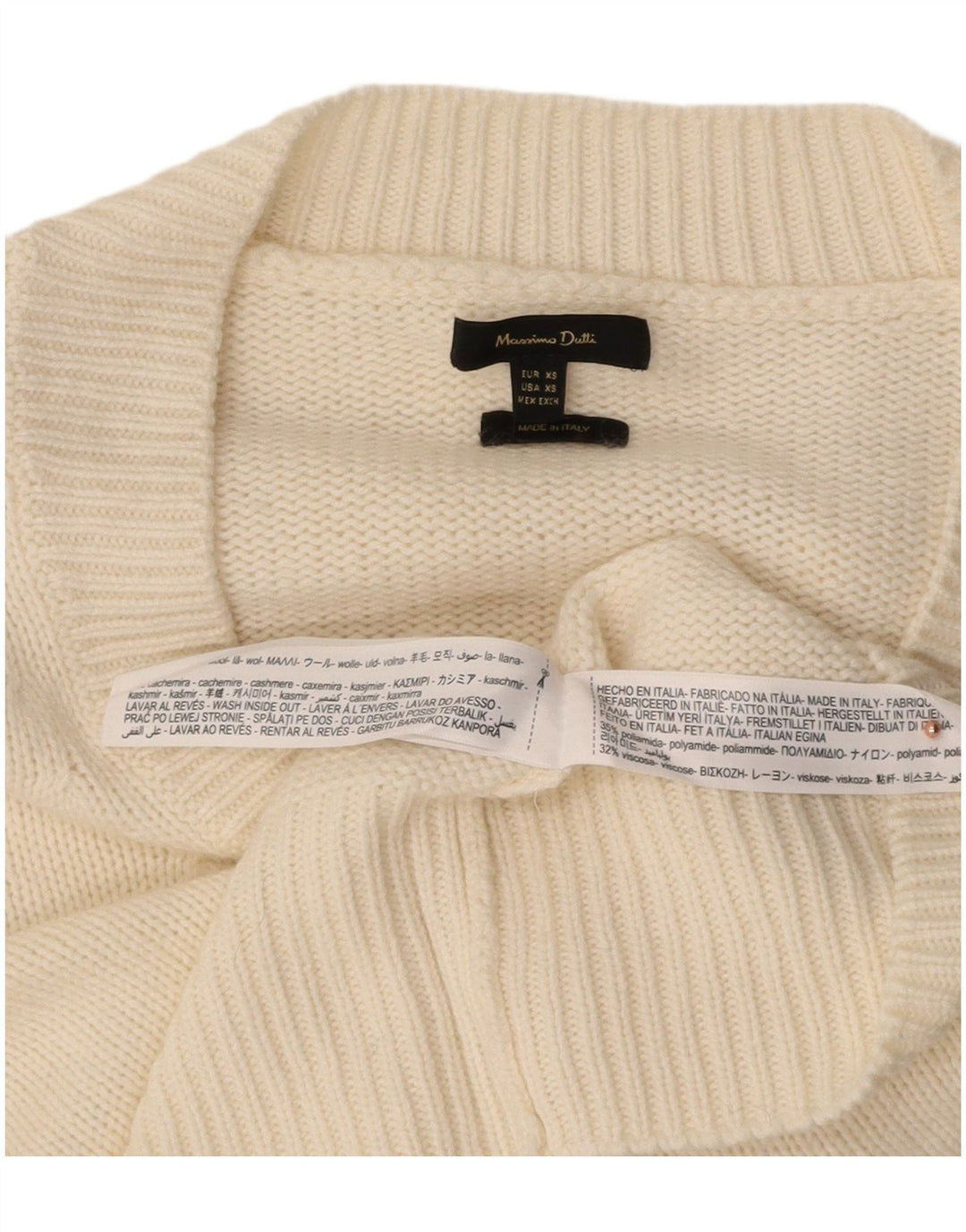 MASSIMO DUTTI Womens Crop Overshirt V-Neck Jumper Sweater UK 6 XS White