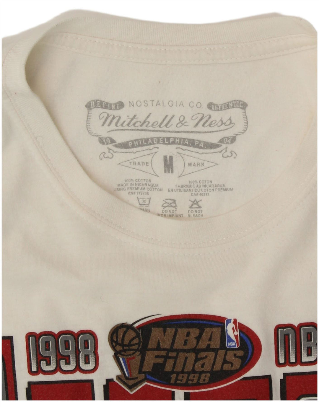 MITCHELL & NESS Męski T-shirt z grafiką Chicago Bulls, średni, w kolorze złamanej bieli