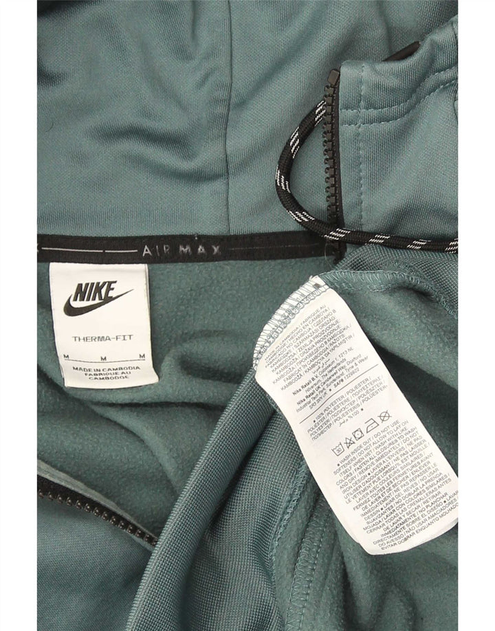 Męski sweter z kapturem i zamkiem błyskawicznym Nike Therma-Fit, średni zielony poliester
