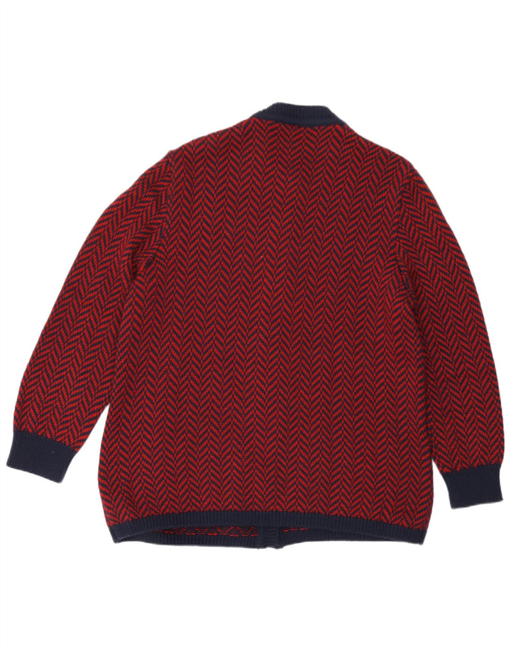 Sweter damski w stylu vintage, UK 16, duży, czerwony w jodełkę