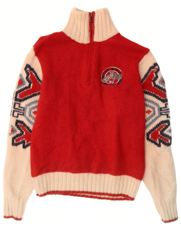 Marlboro Classics Męski sweter z zamkiem błyskawicznym, mały, czerwony, wełniany Fair Isle
