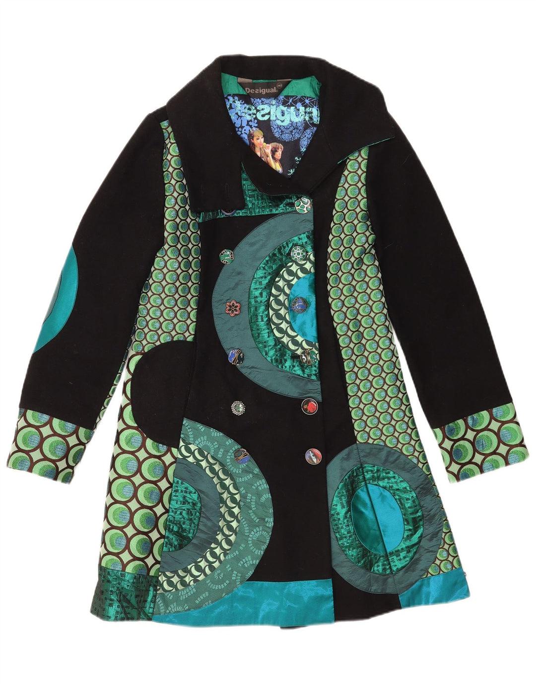 Desigual damski dwurzędowy płaszcz EU 40 średni wielobarwny
