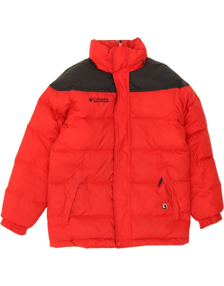 COLUMBIA Boys Padded Jacket 14-15 Years Red Colourblock Nylon Vintage Columbia and Second-Hand Columbia from Messina Hembry 
