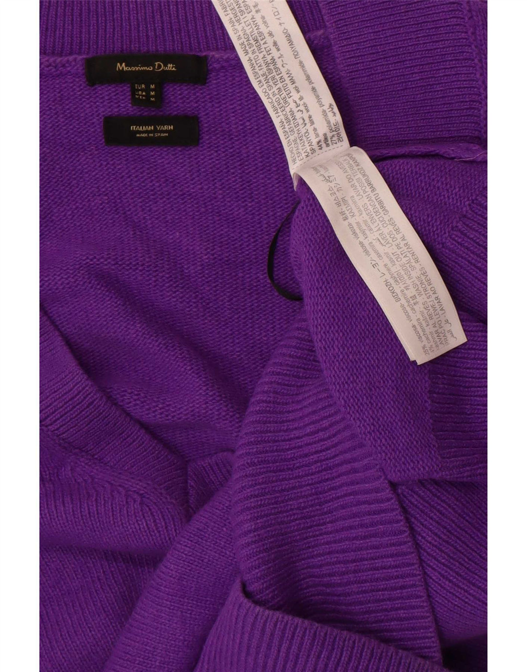 Sweter damski Massimo Dutti z dekoltem w kształcie litery V, UK 14, średni fiolet, wełna